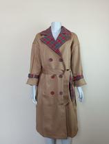 Casaco Sobretudo Feminino Inverno Bege com Cinto Detalhes Gola Xadrez Trench Coat Clássico com Faixa Alongado Elegância -
