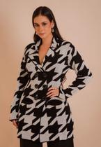 Casaco Sobretudo Feminino Tricô Fio Mousse Pied De Poule Casaco Sobretudo Feminino Tricô Fio Mousse Pied De Poule