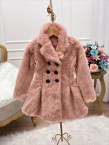 Casaco Sobretudo Infantil Pelúcia Forrado Rosé Luxo Botão Super Luxo CSOBRR