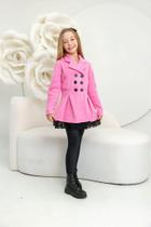 Casaco Sobretudo Infantil Soft com Renda na Barra Rosa Chiclete e Botões