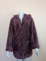 Casaco Sobretudo Peluciado Feminino Teddy com Capuz Orelhinha Blusa de Frio Longo com Botão Inverno Quentinho Pelinho -