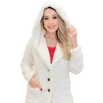 Casaco Sobretudo Teddy Feminino De Inverno com Botões E Bolsos Frio Forrado
