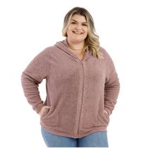 Casaco Teddy Carneirinho Feminino com Ziper Frontal e Capuz Plus Size para Outono Inverno 12925A
