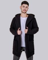 Casaco Teddy Longo Preto Casaco Teddy Longo Preto