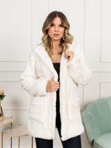 Casaco Teddy plus size Feminino Manga Longa Com Capuz e botoes