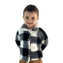 Casaco Teddy Xadrez Infantil Peluciado Inverno Quentinho Sobretudo Jaqueta - Preto 01 - 2 - Preto 01 - 10