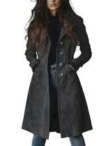 Casaco Trench Coat, camurça longa, peito único, cinza escuro, XL