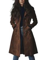 Casaco Trench Coat Utcoco Long Suede de peito único para mulheres
