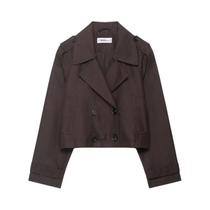 Casaco Trench Curto Feminino Com Botões Duplos, Gola Reversível, Estilo Vintage, Manga Longa,