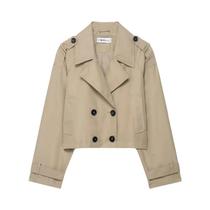 Casaco Trench Curto Feminino Com Botões Duplos, Gola Reversível, Vintage, Manga Longa, Estilo Chic