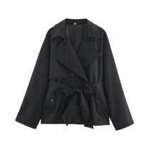 Casaco Trench Feminino Estilo Britânico Com Cinto E Botões Duplos Cor Maillard Casual Outono 2025