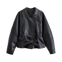 Casaco Trench Feminino Preto De material sintético Com Manga Longa, Lapela E Cinto, Estilo Vintage