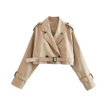 Casaco Trench Vintage Feminino Com Cinto E Botões Duplos, Estilo Cropped, Moda De Rua Para