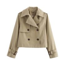Casaco Trench Vintage Feminino Cropped Com Dupla Abotoadura, Estilo Chic Para Primavera E Outono,