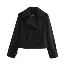 Casaco Trench Vintage Feminino Cropped Com Dupla Abotoadura, Estilo Chic Para Primavera E Outono,