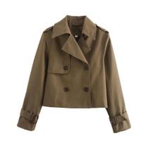 Casaco Trench Vintage Feminino Cropped Com Dupla Abotoadura, Estilo Chic Para Primavera E Outono, Casaco Trench Vintage Feminino Cropped Com Dupla Abotoadura, Estilo Chic Para Primavera E Outono,