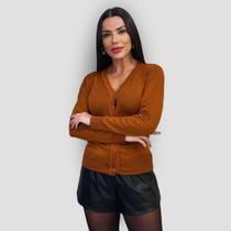 Casaco Tricô Feminino Liso Suéter Botões Gola V Manga Longa Casaco Tricô Feminino Liso Suéter Botões Gola V Manga Longa