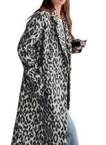 Casaco utcoco Leopard Long Wool Trench para mulheres cinza XS