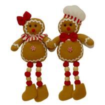 Casal Biscoito Gengibre Decorado Natal Pelúcia Perna Miçanga 30cm - Magizi