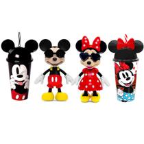 Casal Bonecos Mickey e Minnie 13cm Elka + Copos Disney
