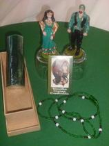 Casal cigana esmeralda resina e baralho guia miçanga verde - Mandalas e Rituais