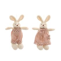 Casal Coelho De Pelucia Roupa Poa Rosa 20x9x5cm 1321288