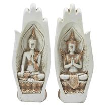 Casal de Buda Hindu Mão Namastê Escultura Decorativa Resina - M3 Decoração