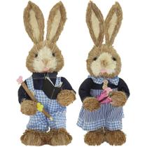 Casal De Coelhos De Páscoa Decoração Enfeite Coelhinhos - 35cm