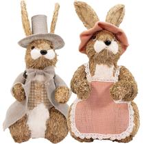 Casal De Coelhos De Páscoa Rústico Decoração Palha Artesanal