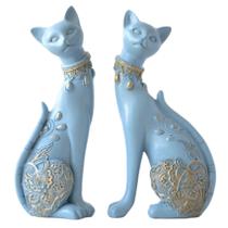 Casal de estátuas decorativas de gatos QIANLING em resina azul clara