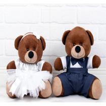 CASAL DE PELUCIAS TEDDE PAJEM MARINHO DAMINHA BRANCA PADRAO 18cm