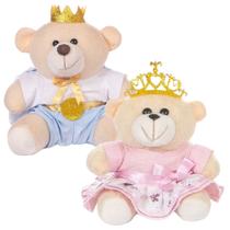 Casal De Ursinhos 2 Pelúcias Príncipe E Princesa Realeza Bebe Presente Brinquedo Almofada Decorativo Nicho Atacado