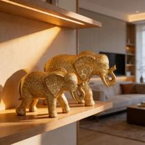 Casal Elefante Dourado Resina Decoração Amor Prosperidade
