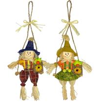Casal Espantalhos Palha Decoração Festa Junina C/Cordão 33cm Casal Espantalhos Palha Decoração Festa Junina C/Cordão 33cm