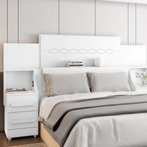 Casal Extensível 2 Mesas de Cabeceira 4 Gavetas com Tomada Síria Branco Casal Extensível 2 Mesas de Cabeceira 4 Gavetas com Tomada Síria Branco