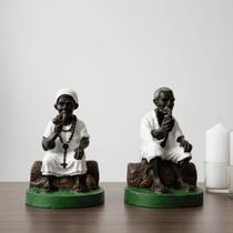 Casal Pretos Velhos imagem altar umbanda quimbanda Resina