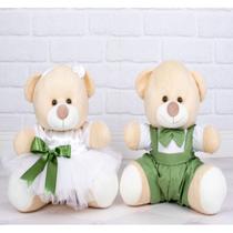 Casal ursos tedde pajem verde, daminha branca - detalhe verde.