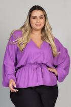 Casaquinho Celina Com Botão Roxo Plus Size - Domenica Solazzo