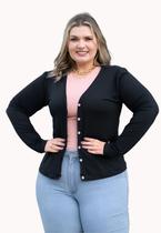 Casaquinho Plus Size Botao Dourado Sueter Moda Feminina