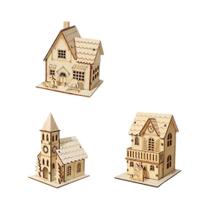 Casas De Madeira Em Miniatura Com LED Para Decoração De Mesa - 3 Peças De Cabanas Rústicas Para