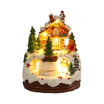 Casas De Natal Iluminadas Com Trem Giratório E 8 Casas De Resina Com Música E Luz Quente