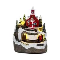 Casas De Natal Musicais Iluminadas Com LED Rotativas Com Trem Decorativo Operado a Bateria Para