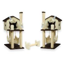 Casas Para Gatos Com Dois Andares Rede E Brinquedo Bolinha Poste Sisal Horizontal Cara de Gato