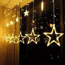 Cascata 138 Leds Estrelas 2,5M Decoração 8 Funções