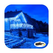 Cascata 300 Led 10 Funções Prova D'água Azul 31v Bivolt Fio Branco 6m Uso Externo Natal Cascata 300 Led 10 Funções Prova D'água Azul 31v Bivolt Fio Branco 6m Uso Externo Natal