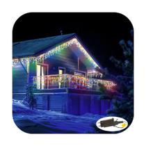 Cascata 300 Led 10 Funções Prova D'água Colorido 31v Bivolt Fio Branco 6m Uso Externo Natal
