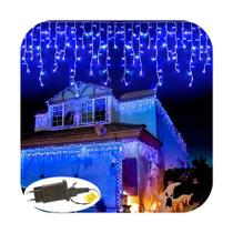 Cascata 350 Led 10 Funções Prova D'água Azul 31v Bivolt Fio Branco 10m Uso Externo Natal