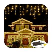 Cascata 350 Led 10 Funções Prova D'água Branco Quente 31v Bivolt Fio Branco10m Uso Externo Natal