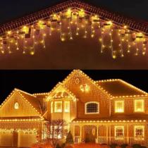 Cascata 400 Led 10M Branco Quente 7 Funções de Luzes e 1 Fixa com Controle e Conector Macho/Fêmea