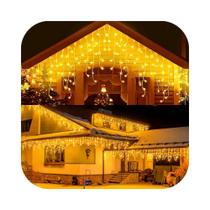 Cascata 400 Led Fixo Prova D'água Bivolt Branco Quente Fio Branco 10m Uso Externo Natal